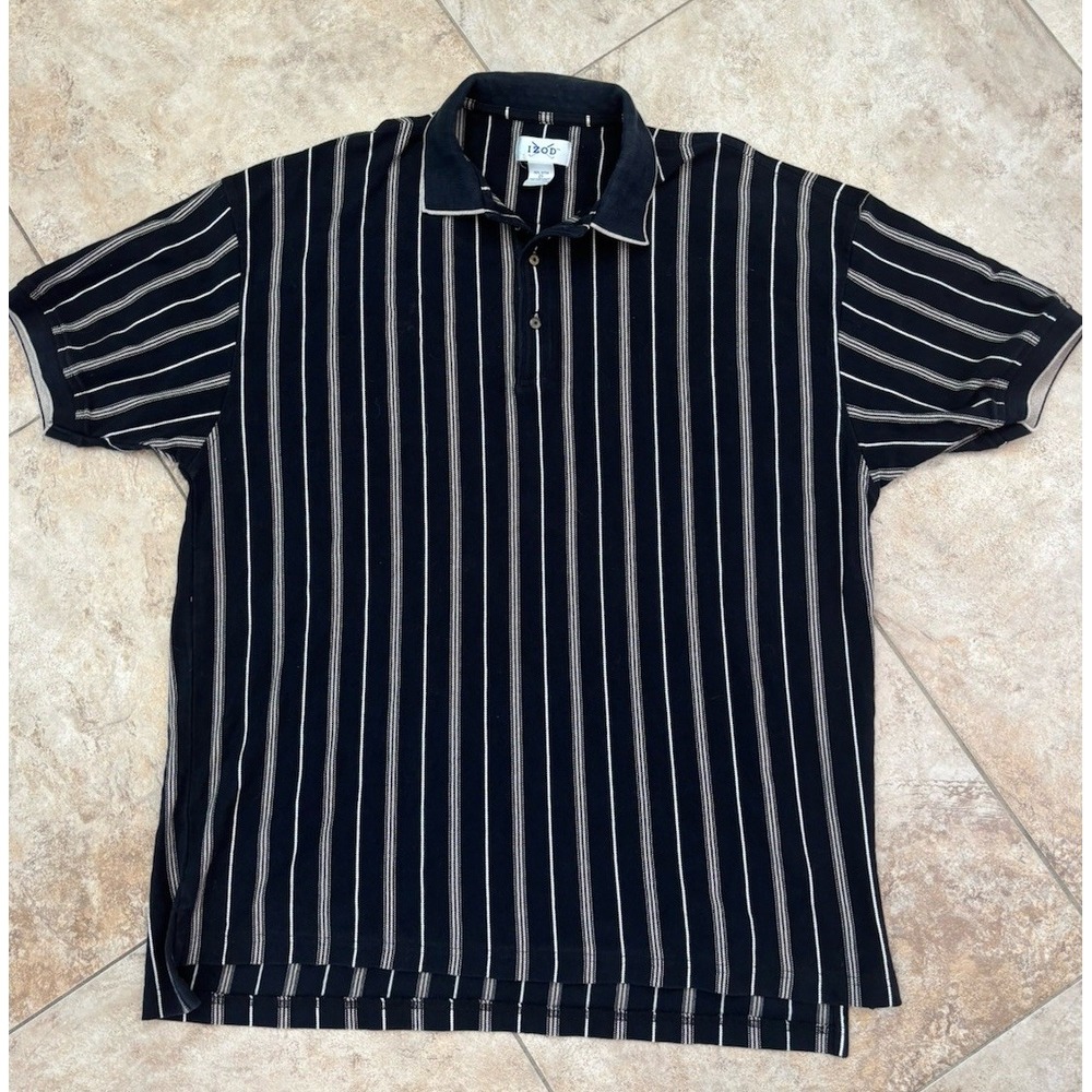 IZOD Golf Polo Shirt Mens 2XL Black Striped Short Sleeve Cotton Pique Knit